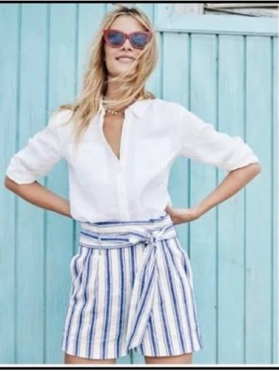 Boden Pants - Boden Saint Ives linen blend paperbag shorts - cobalt blue stripe